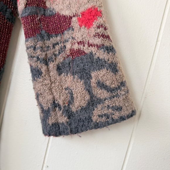 Free People Womens Intarsia Knit Oversized Cardigan Sweater Size M/L Boho - Picture 6 of 9